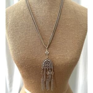 Vintage waterfall tassel necklace filagree gold tone statement Moroccan revival